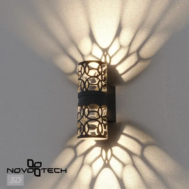 Настенный уличный светильник Novotech матовый черный из металла с ламельным геометрическим узором, ракурс 4