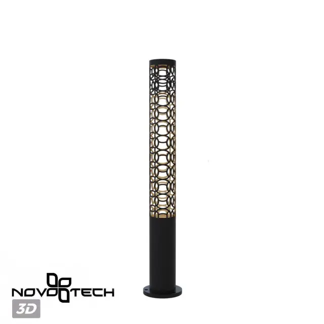 Наземный уличный светильник Novotech в стиле минимализм с вертикальным ламельным металлическим декором, ракурс 4