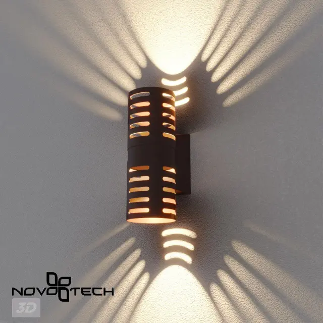 Настенный уличный светильник Novotech коричневого цвета с декоративными вертикальными ламелями из металла, ракурс 4