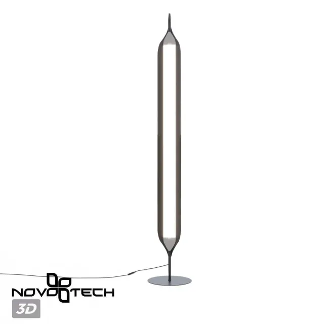 Торшер Novotech минимализма, черный матовый корпус, вытянутый вертикальный силуэт, рассеиватель из металла и пластика, ракурс 3