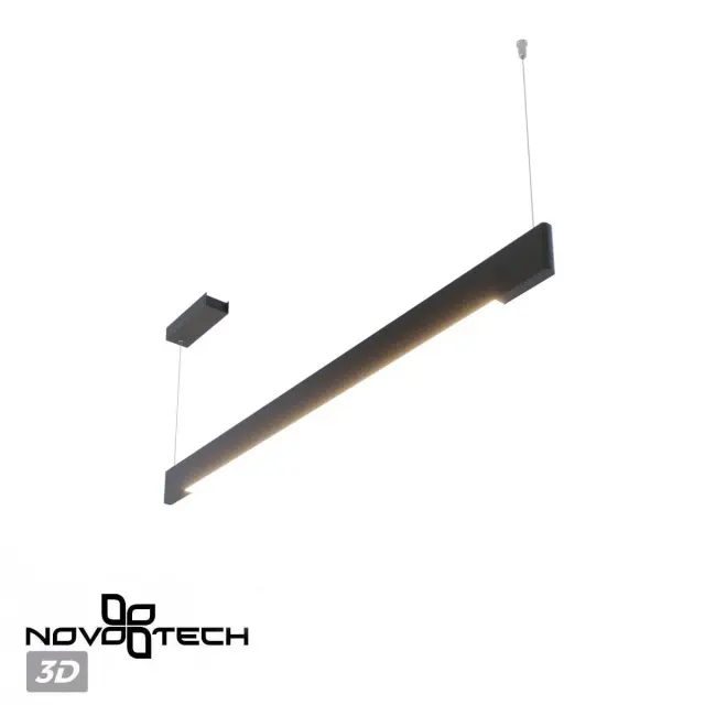 Линейный подвесной светильник Novotech матовый черный из металла, современная геометрия подсветки, ракурс 4