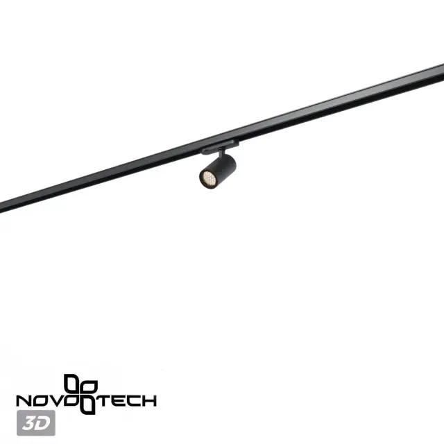 Трековый светильник Novotech в матовом черном цвете с глухим, сетчатым плафоном и минималистичным силуэтом, ракурс 5