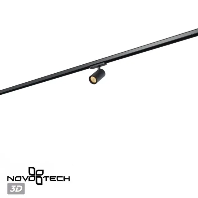 Трековый светильник Novotech в черном матовом исполнении с лаконичным цилиндрическим плафоном, направленным источником, ракурс 5