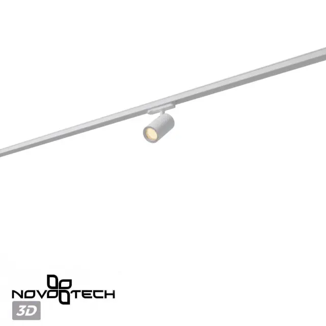 Трековый светильник Novotech белый цилиндрический корпус с матовым плафоном и декоративной металлической решеткой, ракурс 5