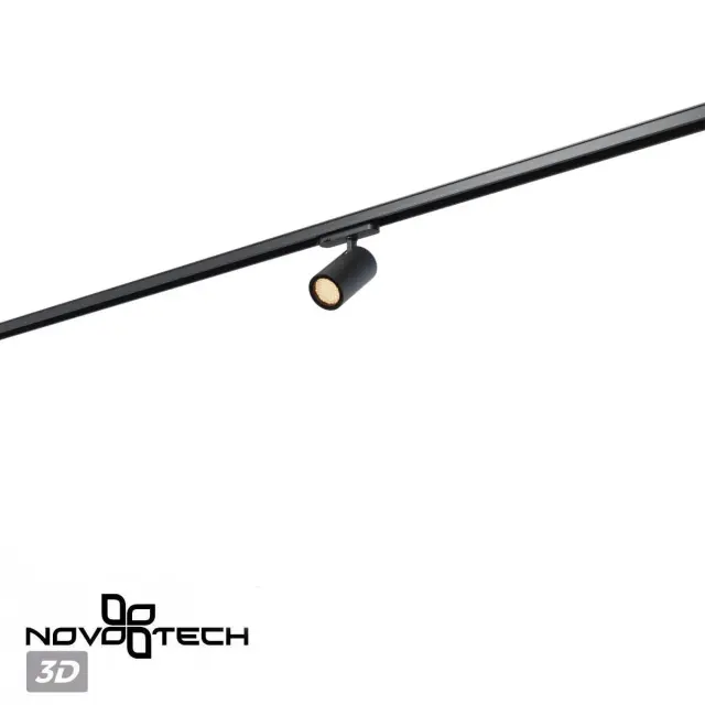 Трековый светильник Novotech черный матовый с декоративным металлическим рассеивателем и строгим индустриальным силуэтом, ракурс 5