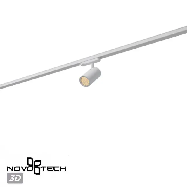 Трековый светильник Novotech белый матовый цилиндрической формы с декоративной металлической решеткой рассеивателя, ракурс 5