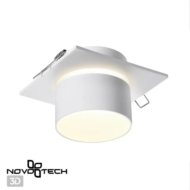 Встраиваемый точечный светильник Novotech в минималистичном стиле, белый матовый металл и акрил, ракурс 3