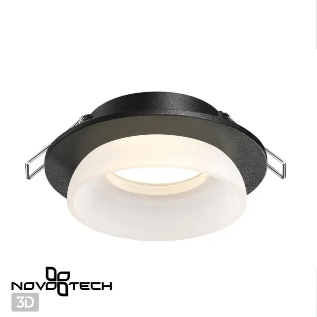 Встраиваемый точечный светильник Novotech черного цвета с белым матовым акриловым рассеивателем, ракурс 3