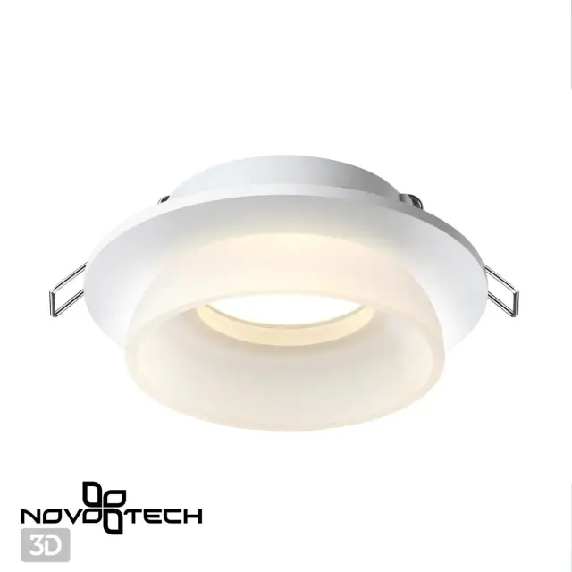 Встраиваемый точечный светильник Novotech в минимализме, белый матовый акрил рассеивателя на белом металлическом корпусе, ракурс 3