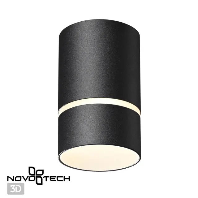 Накладной точечный светильник Novotech матовый черный цилиндрической формы с рассеивателем из металла, ракурс 3