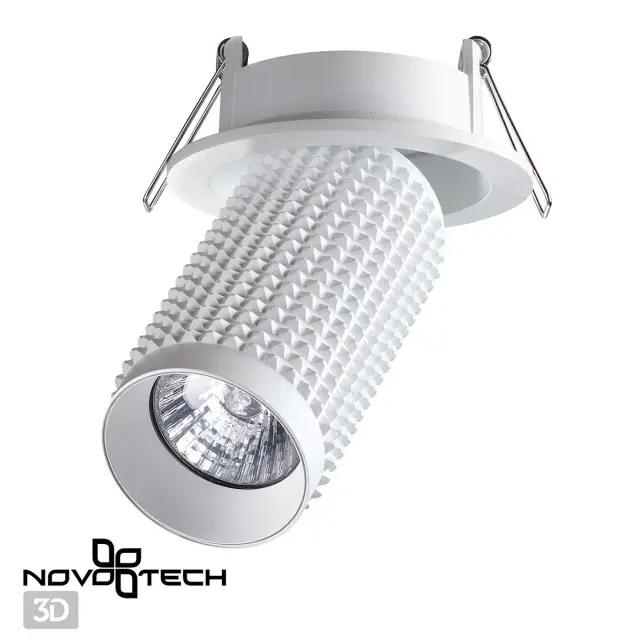 Встраиваемый точечный светильник Novotech матовый белый металл, цилиндрильная форма с геометрическим декором, ракурс 3