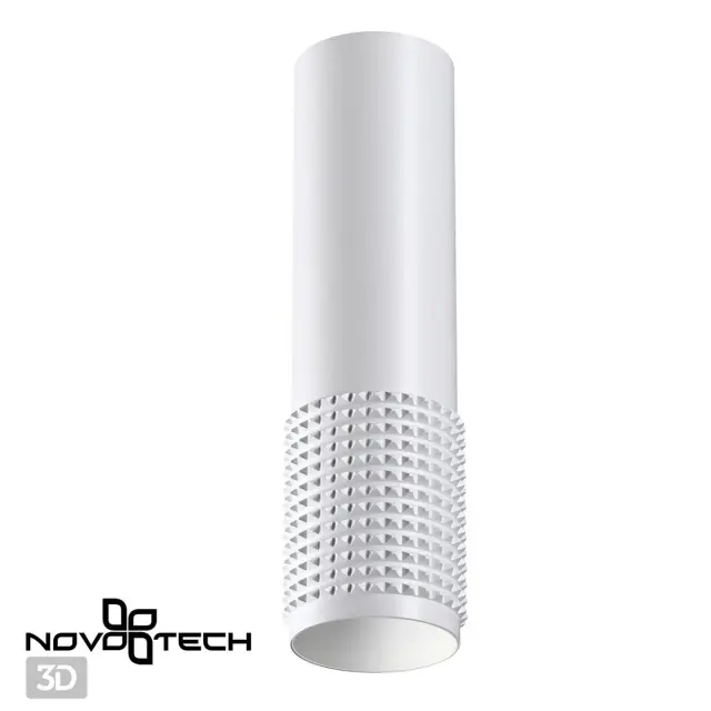 Точечный накладной светильник Novotech матовый белый металл цилиндрической формы с декоративной текстурой, ракурс 3