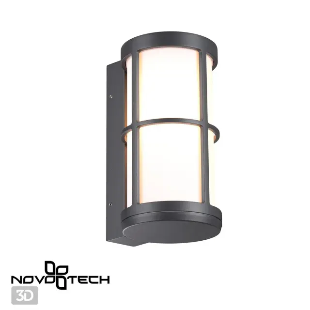 Настенный уличный светильник Novotech в классическом стиле, серый металлический корпус и белый акриловый плафон, ракурс 3