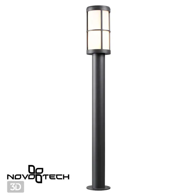 Наземный уличный светильник Novotech матовый серый металл и прямоугольный белый акрил, ракурс 3