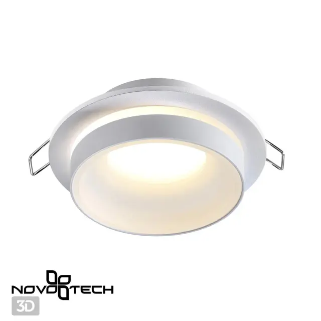 Встраиваемый точечный светильник Novotech в минималистичном стиле, белый матовый рассеиватель на золотом металлическом, ракурс 3
