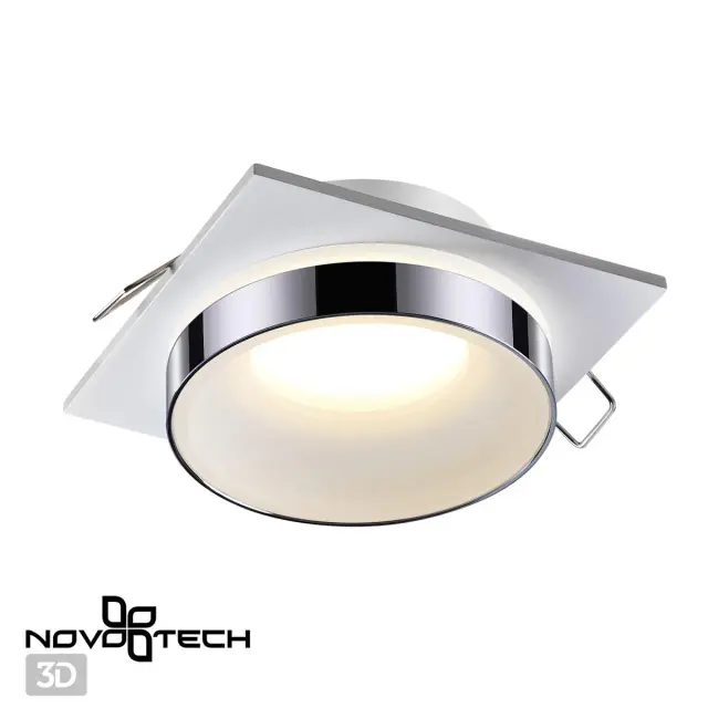 Встраиваемый точечный светильник Novotech с хром-отделкой и матовыми рассеивателями в минималистичном дизайне, ракурс 3