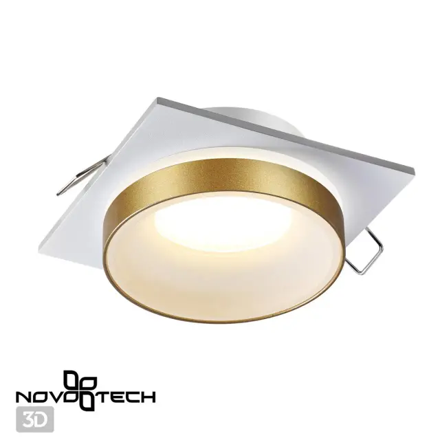 Встраиваемый точечный светильник Novotech белый металл с декоративным матовым золотым ободком, ракурс 3