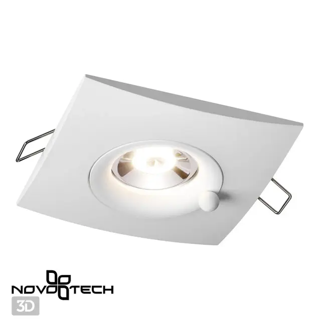 Встраиваемый точечный светильник Novotech в минималистичном стиле, белый матовый корпус, один источник света, ракурс 3