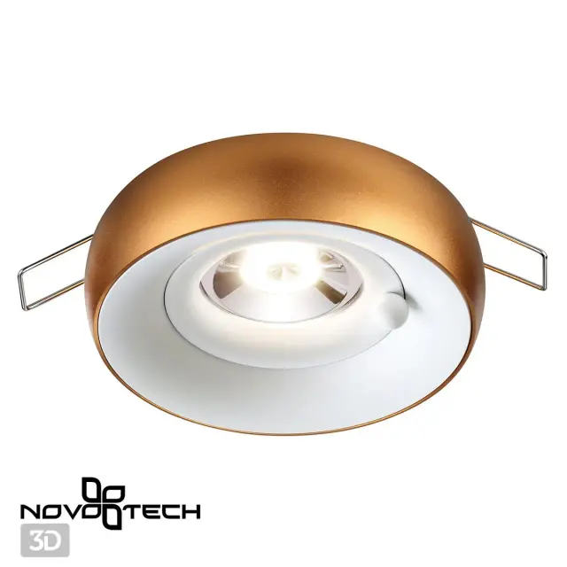 Встраиваемый точечный светильник Novotech золотого цвета с круглым белым матовым рассеивателем, ракурс 3