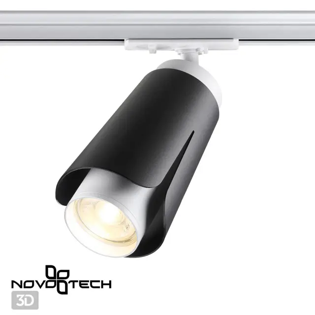 Трековый светильник Novotech TULIP с матовым черным металлическим плафоном и белой пластиковой арматурой, ракурс 4