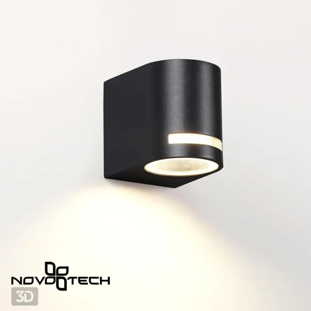 Настенный уличный светильник Novotech черного матового цвета, цилиндрическая форма с акцентом на скрытый источник света, ракурс 4
