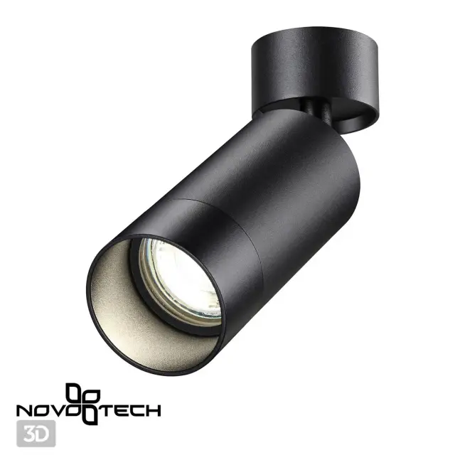 Накладной точечный светильник Novotech матовый черный из металла со строгим коническим плафоном, ракурс 2