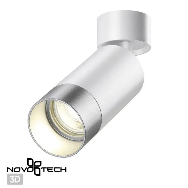 Накладной точечный светильник Novotech матовый белый корпус с серебряным матовым плафоном и регулируемым подвесом, ракурс 2