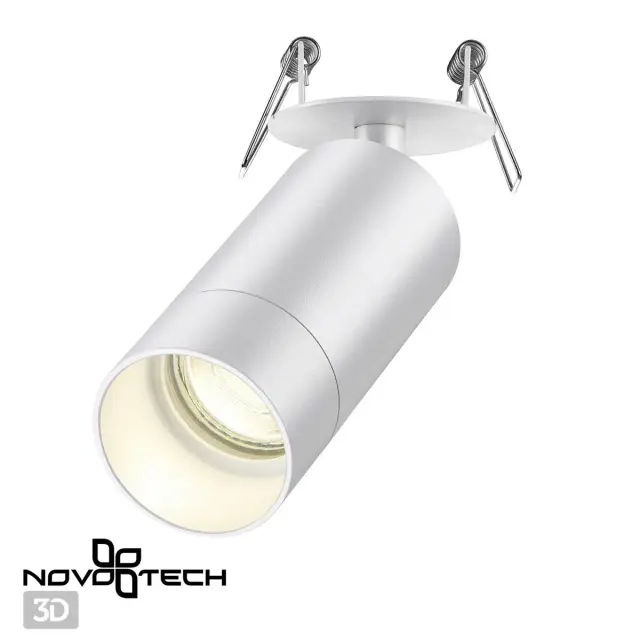 Встраиваемый точечный светильник Novotech матовый белый из металла, строгий минималистичный дизайн с поворотным, ракурс 2