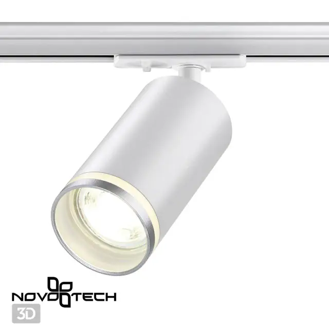 Трековый светильник Novotech белый матовый с цилиндрическим рассеивателем для монтажа на шинопровод, ракурс 3