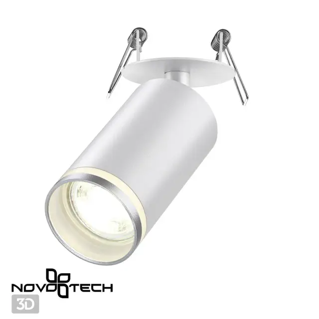 Встраиваемый точечный светильник Novotech белый, цилиндрическая форма с матовым металлическим корпусом, ракурс 2