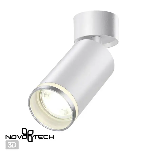 Накладной точечный светильник Novotech белый матовый металл цилиндрической формы с одним источником света, ракурс 3