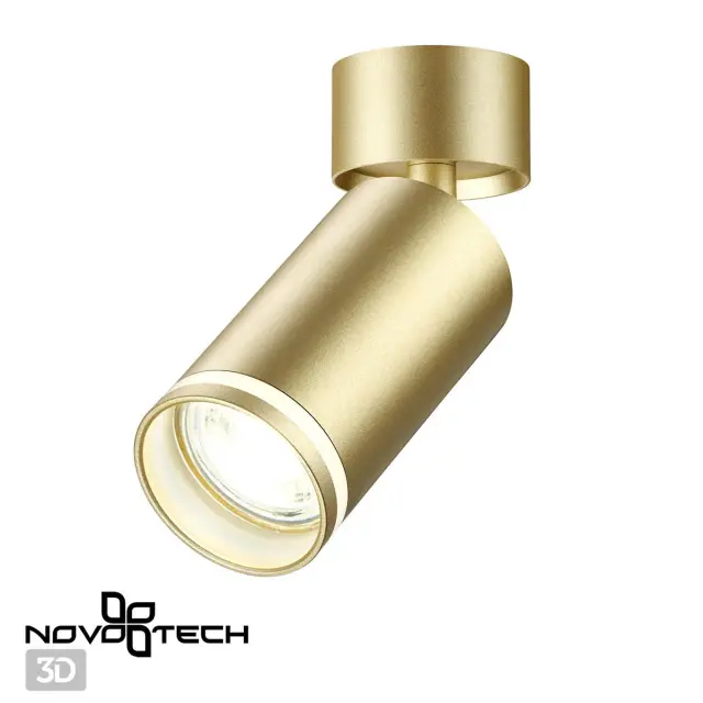 Накладной точечный светильник Novotech матовый золотой цилиндрической формы с одним рассеивателем, ракурс 3