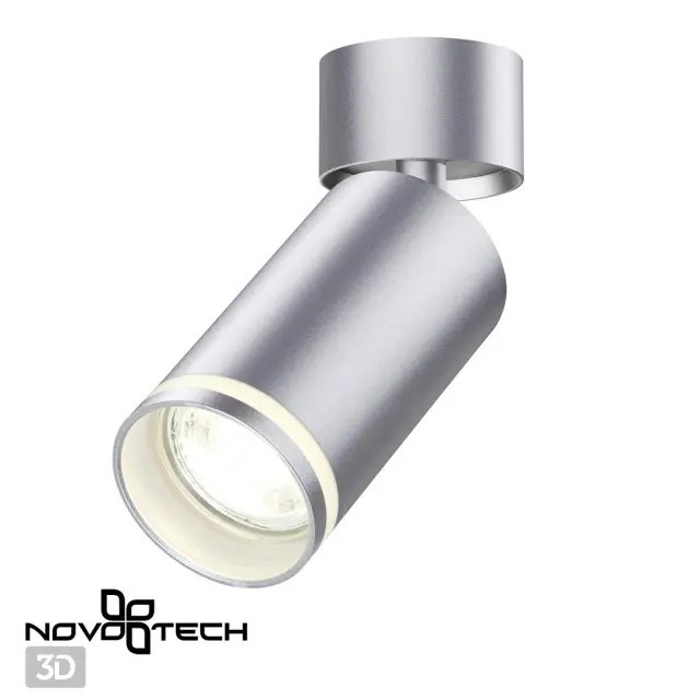Накладной точечный светильник Novotech матовый серебряный цилиндрический корпус, один источник света, ракурс 3