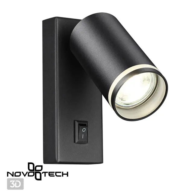 Бра Novotech матовый черный, цилиндрический плафон из металла с декоративными акриловыми вставками, ракурс 2