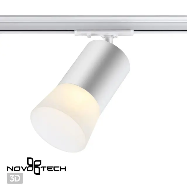 Трековый светильник Novotech ELINA белый, обтекаемый корпус из пластика и матовый акриловый рассеиватель, ракурс 4