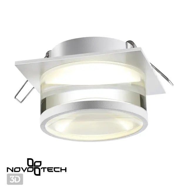 Встраиваемый точечный светильник Novotech белый, матовый металл и глянцевый акрил, цилиндрильная форма, ракурс 4