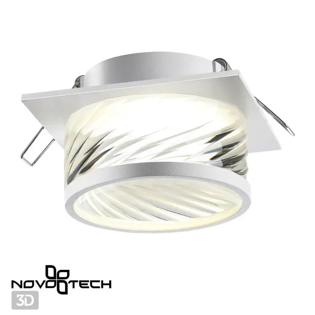 Встраиваемый точечный светильник Novotech матовый белый корпус с глянцевым прозрачным акриловым рассеивателем, ракурс 4