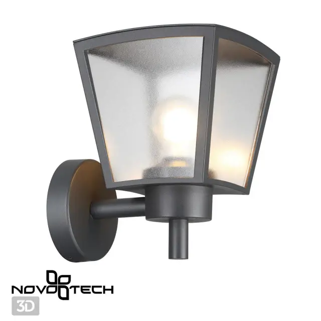 Настенный уличный светильник Novotech черного матового металла с рассеивателем из матового стекла, минималистичный, ракурс 2