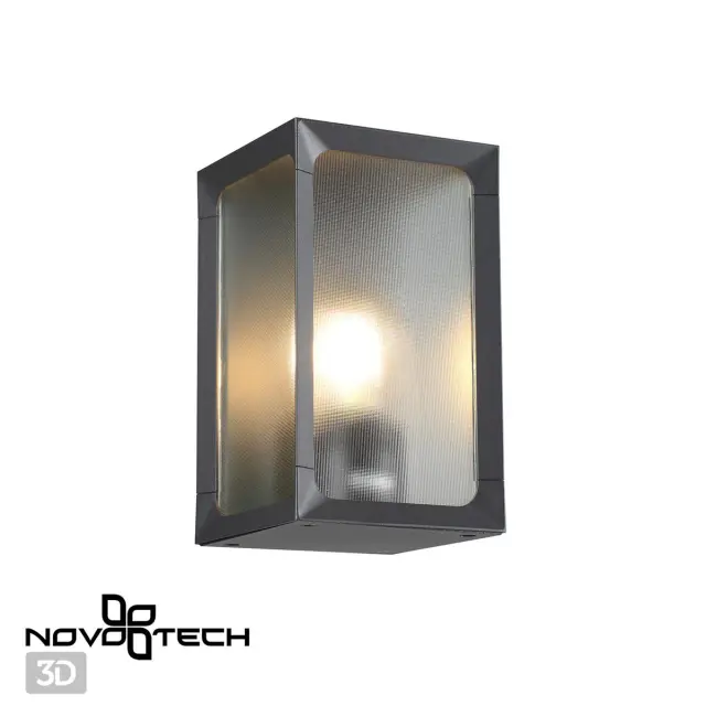 Настенный уличный светильник Novotech черного цвета, прямоугольный корпус из алюминия и матового стекла, ракурс 2