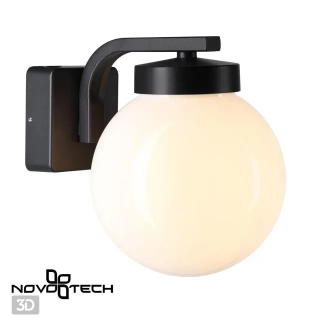 Настенный уличный светильник Novotech NAMI в лофт-стиле, черный металлический корпус и белый матовый оргстекло плафон, ракурс 2