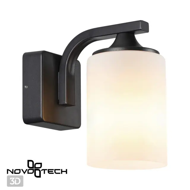 Настенный уличный светильник Novotech, черный металл, белый матовый плафон из оргстекла в стиле Лофт, ракурс 2