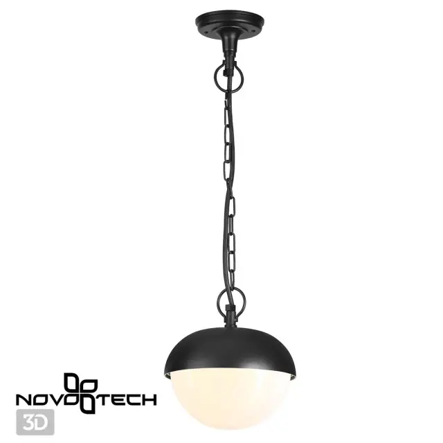 Подвесной уличный светильник Novotech матовый черный с цепковым подвесом и белым акриловым плафоном в стиле Лофт, ракурс 2