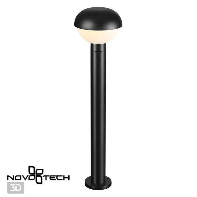 Наземный уличный светильник Novotech ACORN, черный металлический корпус с белым матовым плафоном, ракурс 2