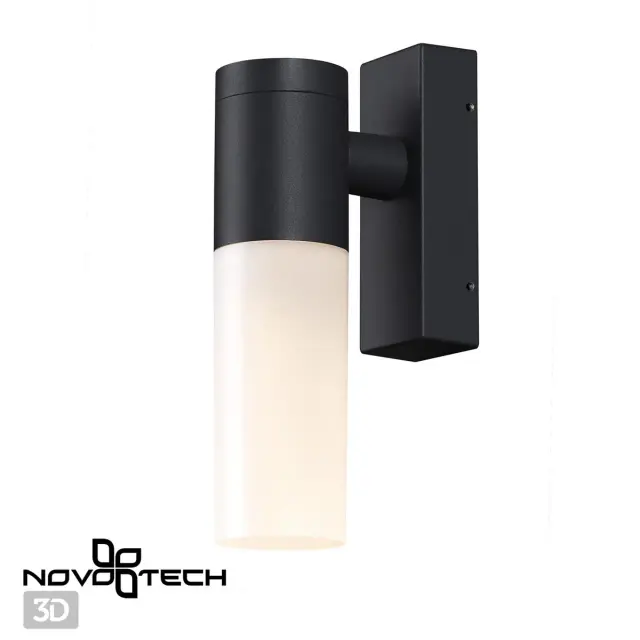 Настенный уличный светильник Novotech MOBI, черный алюминиевый корпус и вертикальный белый матовый пластиковый плафон, ракурс 3