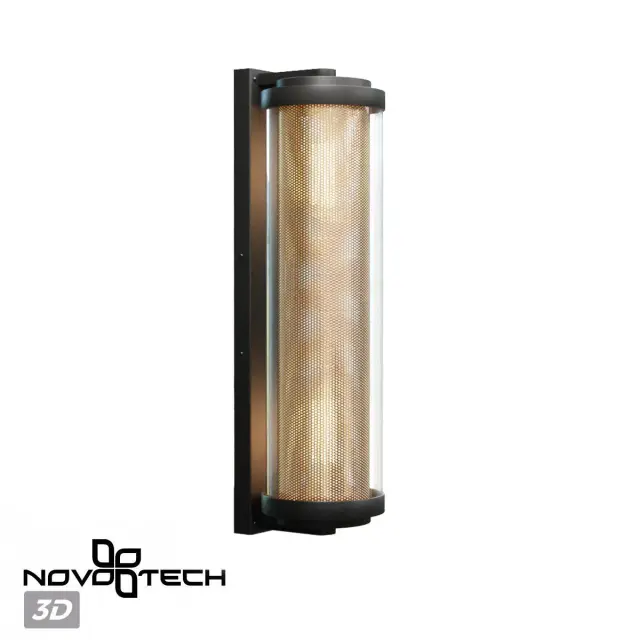 Настенный уличный светильник Novotech в стиле Лофт, черный матовый алюминий с прозрачным сетчатым плафоном, ракурс 3