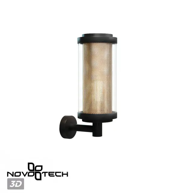 Настенный уличный светильник Novotech в стиле Лофт, черный матовый корпус и прозрачный стеклоплафон с перфорацией, ракурс 3