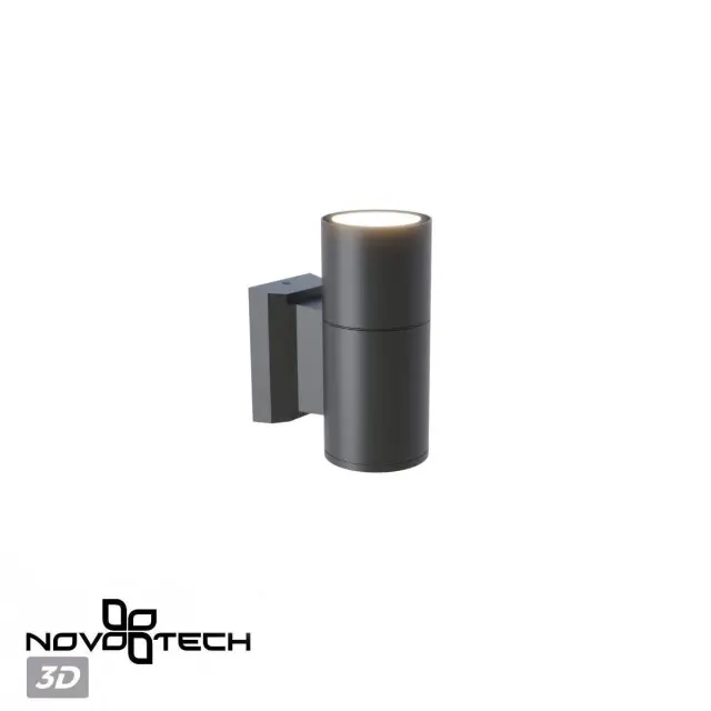 Настенный уличный светильник Novotech матовый черный, цилиндрический корпус из металла, минималистичный дизайн, ракурс 3
