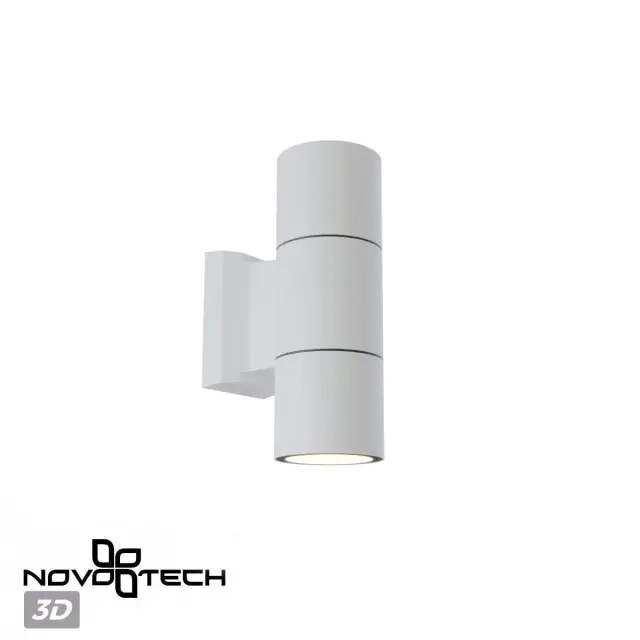Настенный уличный светильник Novotech, два вертикальных матовых белых цилиндра на алюминиевом корпусе, ракурс 3