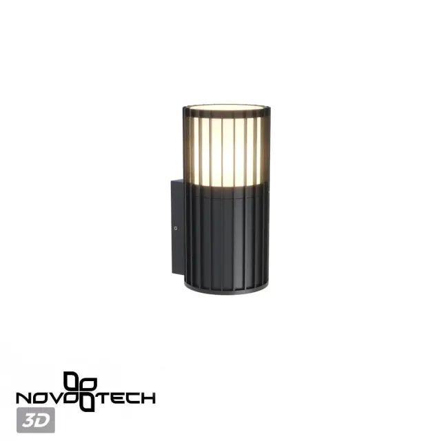 Настенный уличный светильник Novotech COSTAS, черный корпус с вертикальными канавками и белым матовым плафоном, ракурс 5