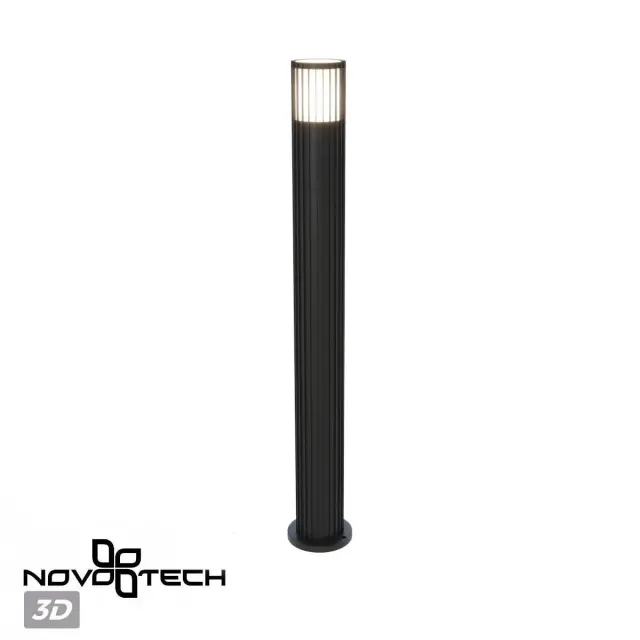 Наземный уличный светильник Novotech в матовом черном цвете, цилиндрический корпус с вертикальными канавками, ракурс 5